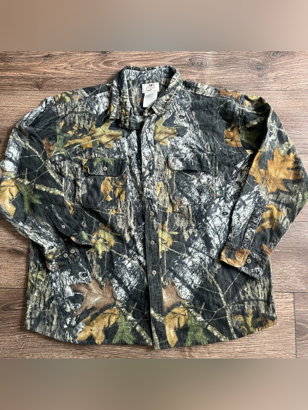 Vintage mossy oak camouflage real tree hunting thick chamois outdoor shirt 2XL